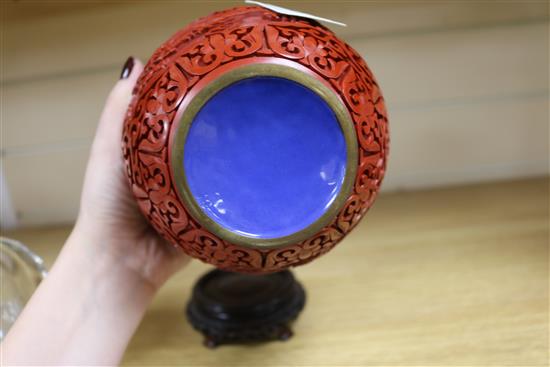 A Chinese cinnabar lacquer jar and cover